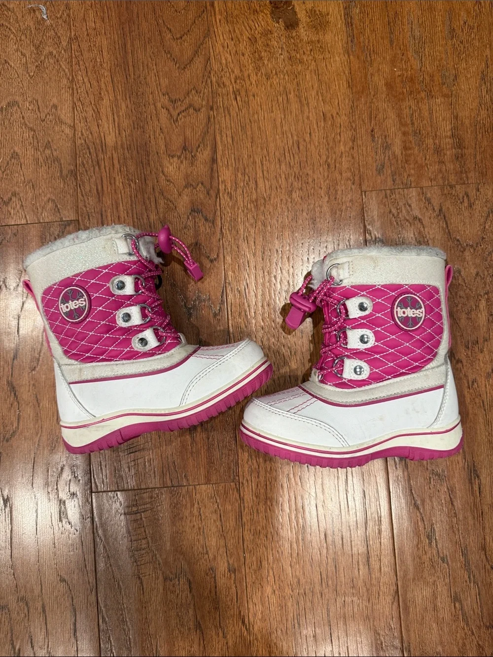 totes Girls Pink and White Insulated Snow Boots